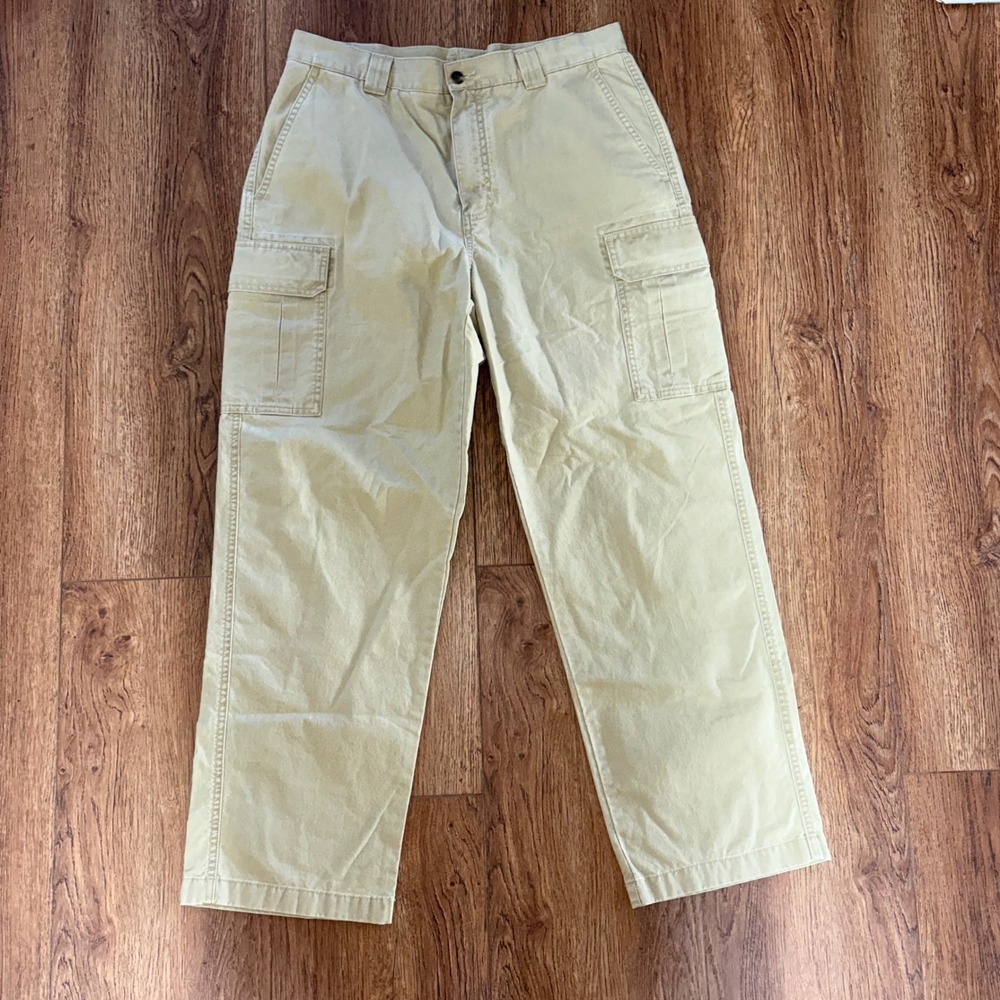 LL Bean Mens Tan Khaki Cargo Pants 100%‎ Cotton Straight Leg 34x30 Gorpcore